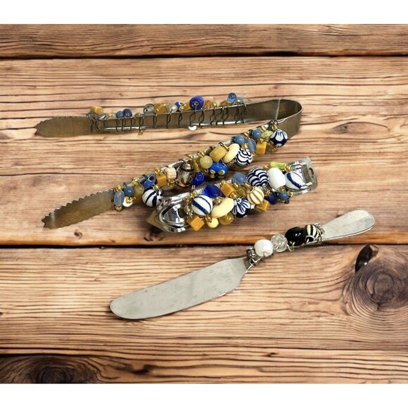 Unbranded Other - Glass Beaded Handle Barware Tool 3 Piece Set Cocktail Tongs Spreader Bottle Open